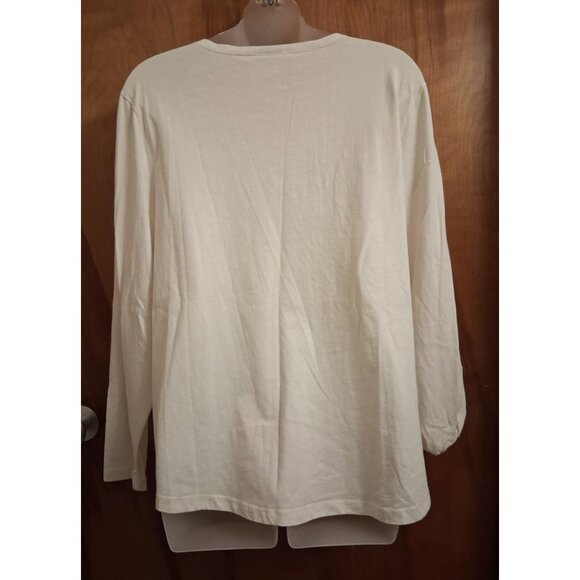 Chico's Ollie Dog Novelty Winter Long Sleeve Tee Ecru Cream Size 2 L sequin - Picture 4 of 6